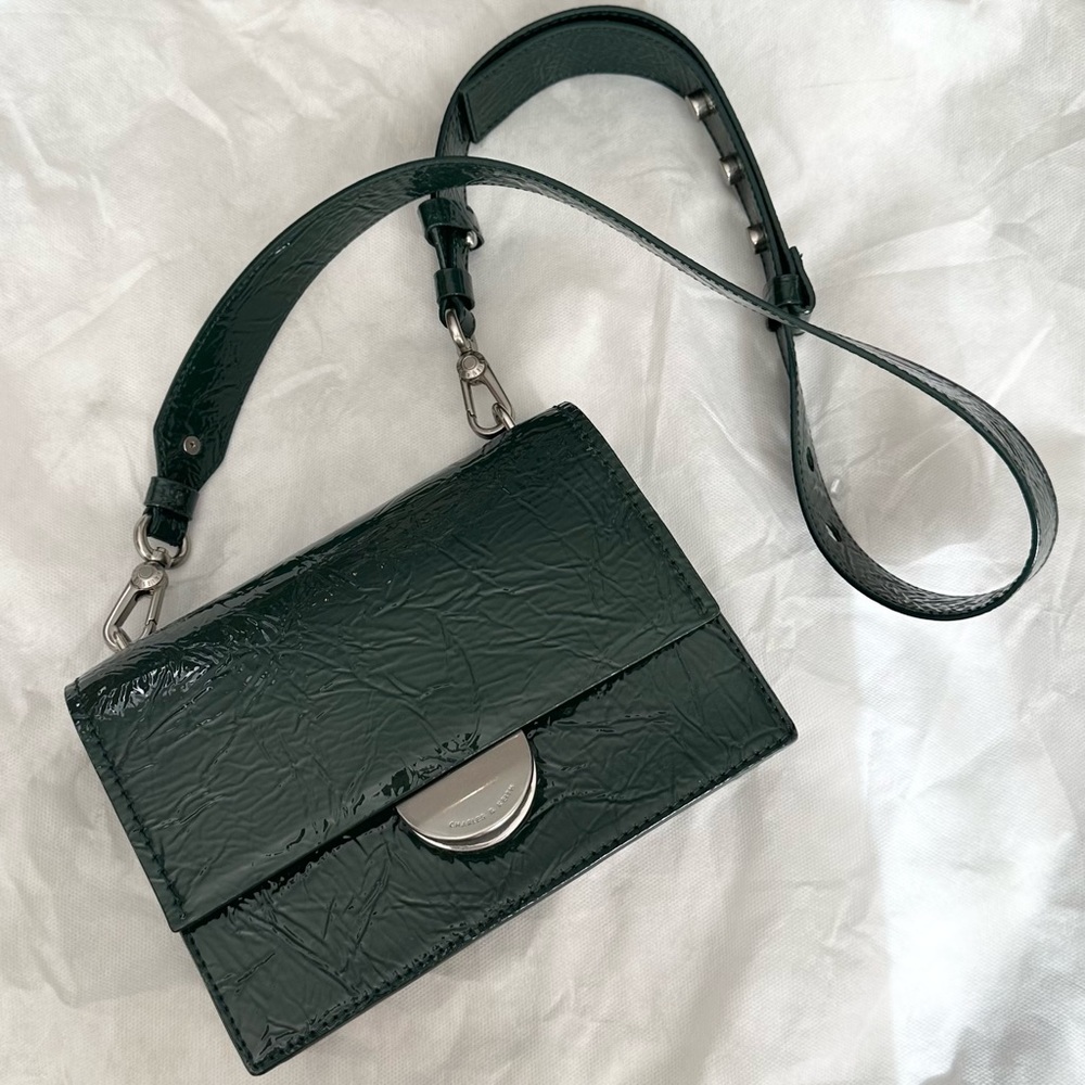 Charles & Keith Dark Green Patent Crossbody Bag